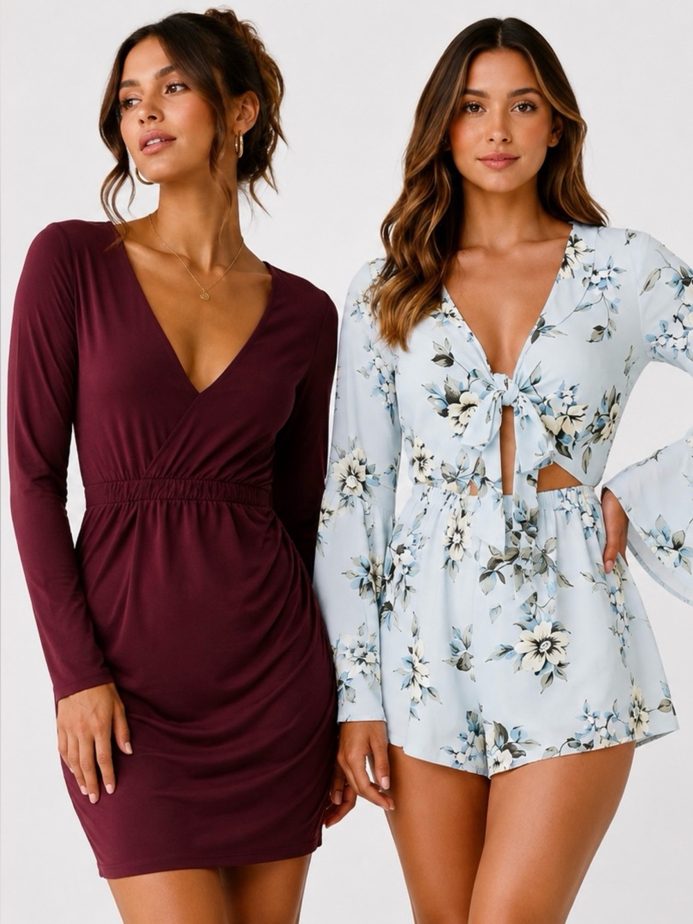 REVAMPED + REVAMPED | Burgundy Dress Floral Romper Bundle Coquette